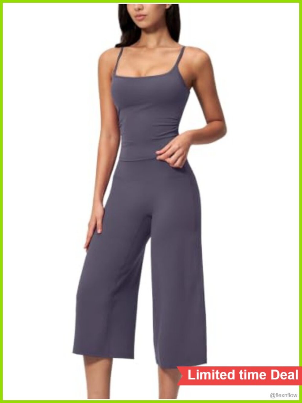 Two Piece Workout Set Scoop Neck Crop Top Backless Flare Pants Activewear